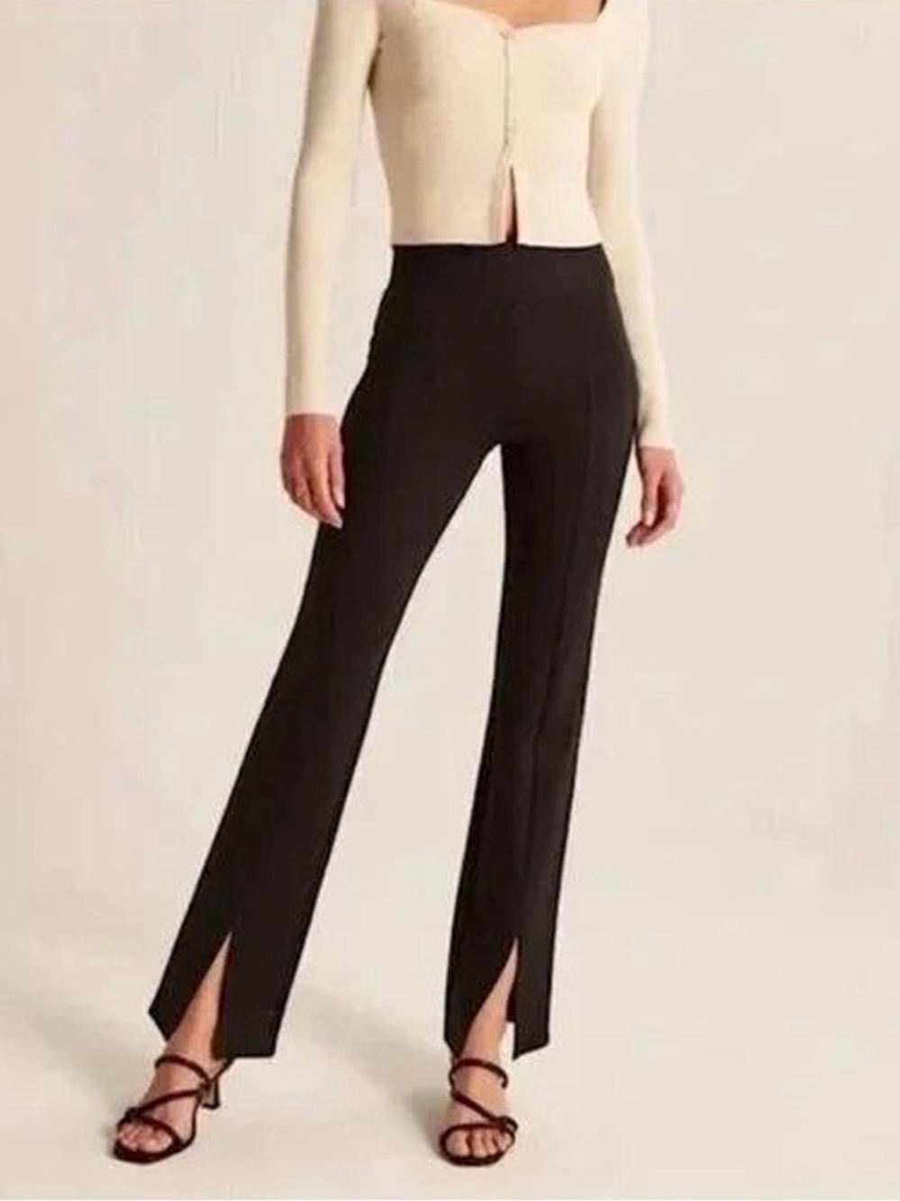 Abercrombie & Fitch Black Wide-Leg Split Hem Pants